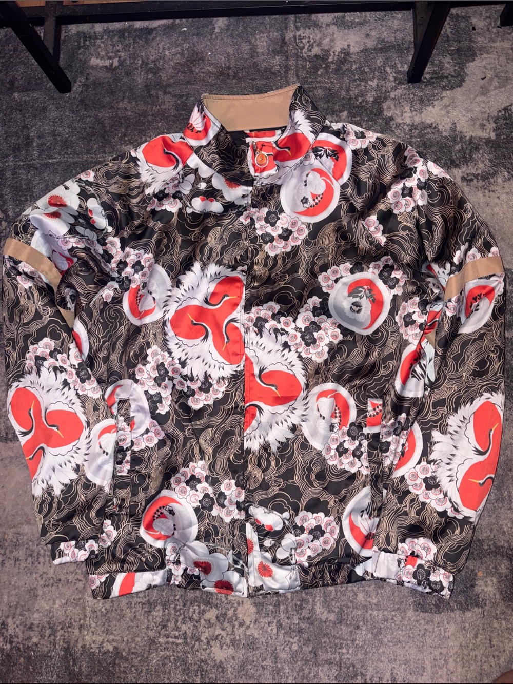 Urban Outfitters Black, Red & White Dragon Floral Bomber Jacket